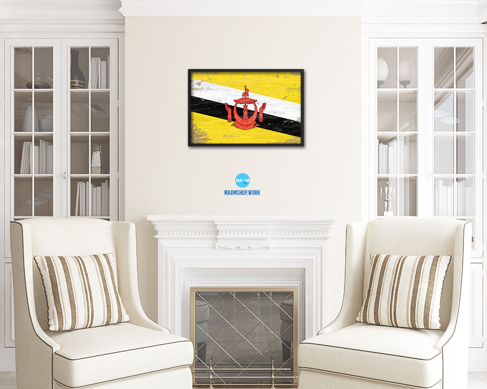 Brunei Shabby Chic Country Flag Wood Framed Print Wall Art Decor Gifts