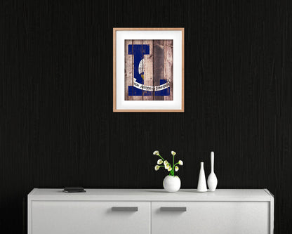 Louisiana State Initial Flag Wood Framed Paper Print Decor Wall Art Gifts, Wood