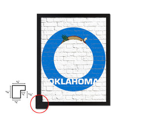 Oklahoma State Initial Flag Wood Framed Paper Print Decor Wall Art Gifts, Brick