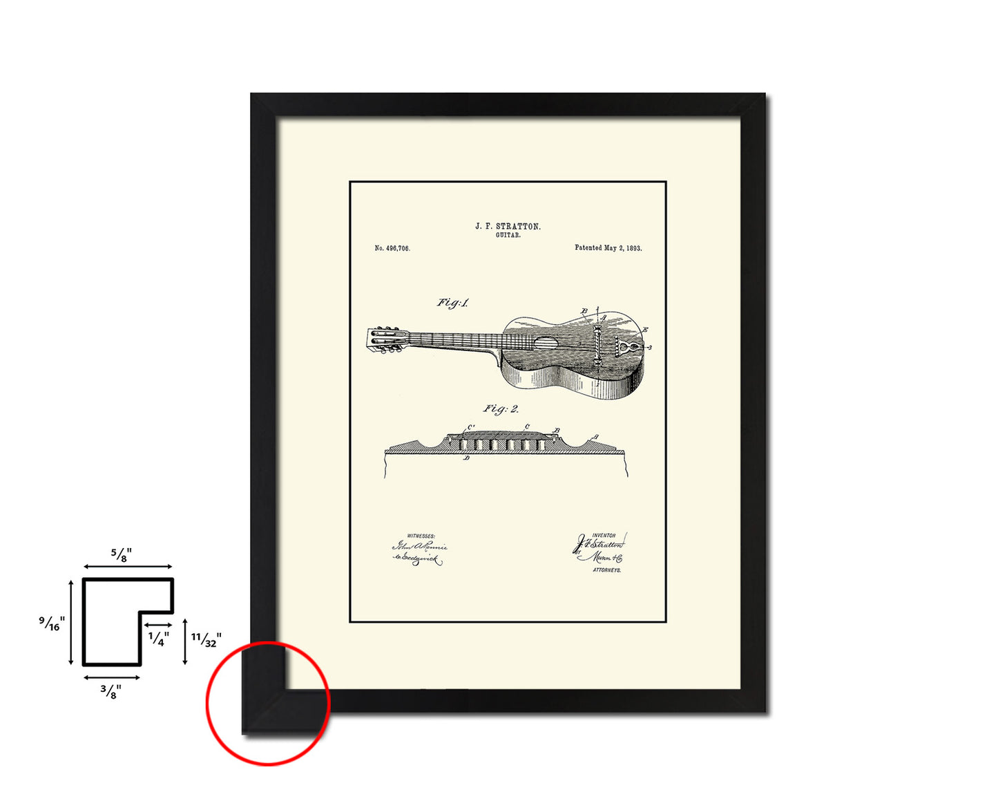 Acoustic Guitar Music Vintage Patent Artwork Black Frame Print Gifts