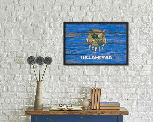 Oklahoma State Rustic Flag Wood Framed Paper Prints Wall Art Decor Gifts