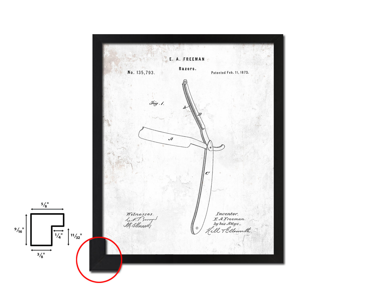 Razor Barbershop Vintage Patent Artwork Black Frame Print Wall Art Decor Gifts