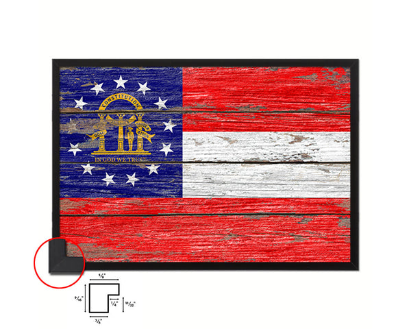 Georgia State Rustic Flag Wood Framed Paper Prints Wall Art Decor Gifts