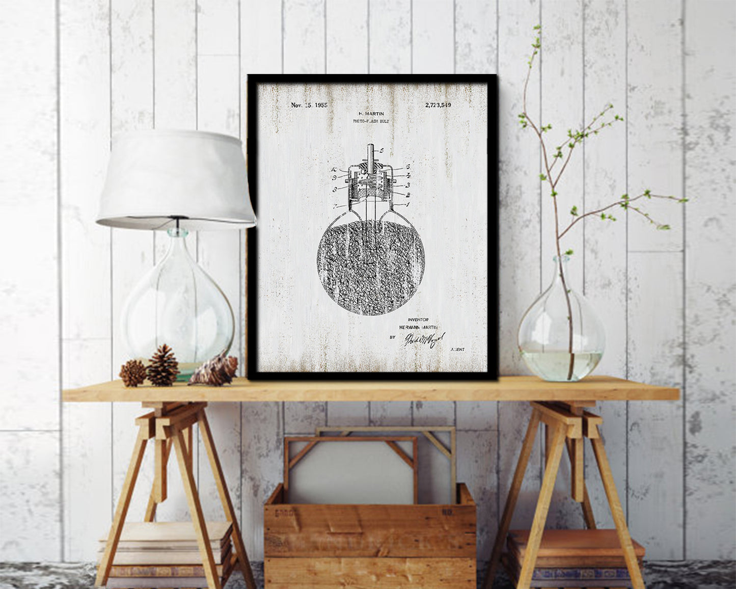 Martin Photo Flash Bulb Camera Vintage Patent Artwork Black Frame Print Wall Art Decor Gifts