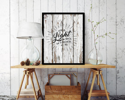 God is Ligfht in him is no darkness at all Quote Wood Framed Print Home Decor Wall Art Gifts