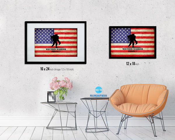 Wounded Warrior Project American Vintage Military Flag Framed Print Sign Decor Wall Art Gifts