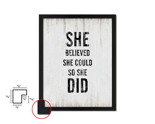 She believed she could so she did Quote Wood Framed Print Wall Decor Art