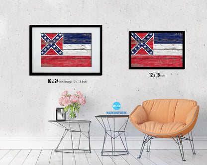 Mississippi State Rustic Flag Wood Framed Paper Prints Wall Art Decor Gifts