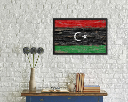 Libya Country Wood Rustic National Flag Wood Framed Print Wall Art Decor Gifts