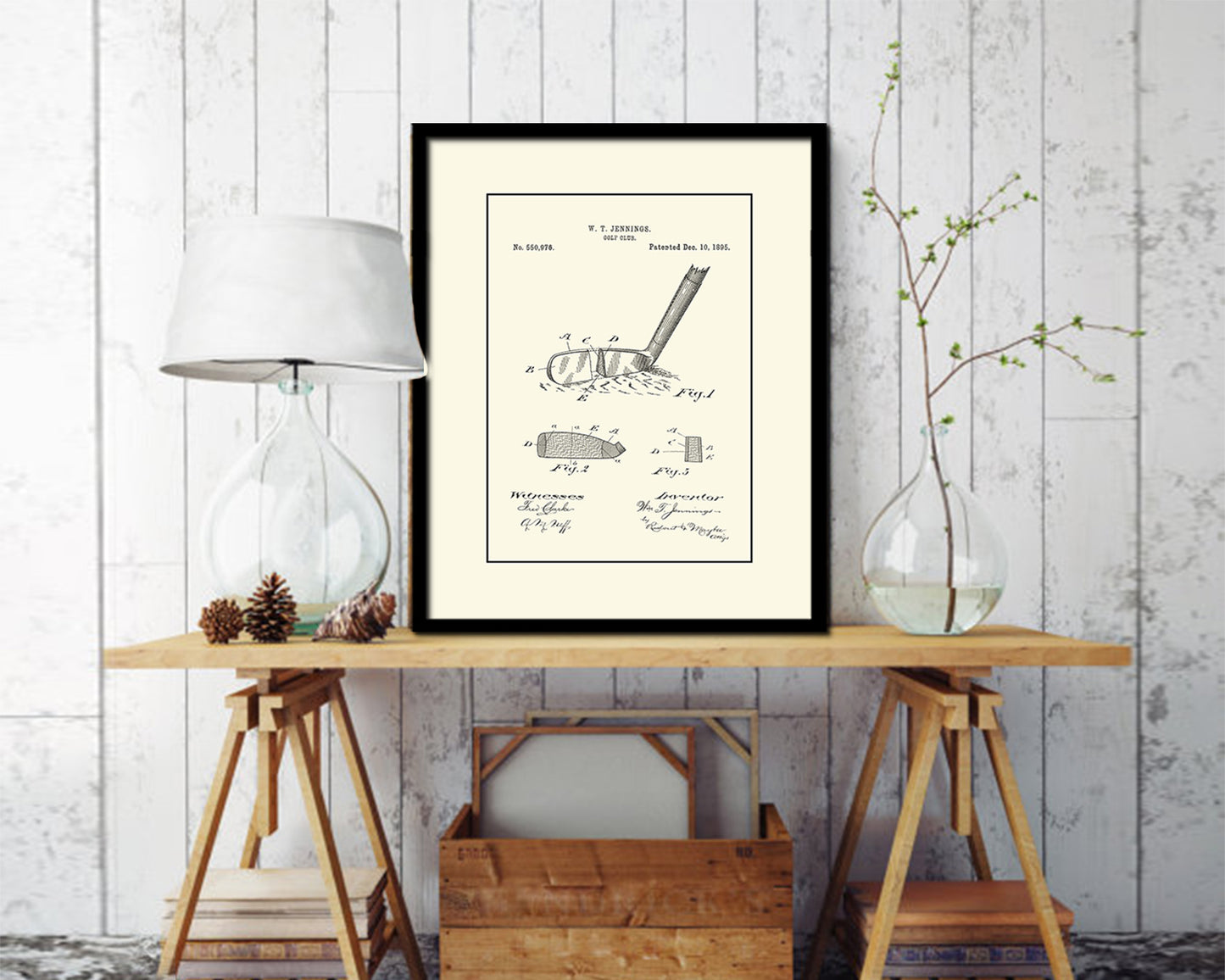 Golf Club Sports Vintage Patent Artwork Black Frame Print Gifts
