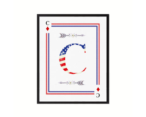 Letter C Custom Monogram Decks Diamond American Flag Framed Print Wall Art Decor Gifts