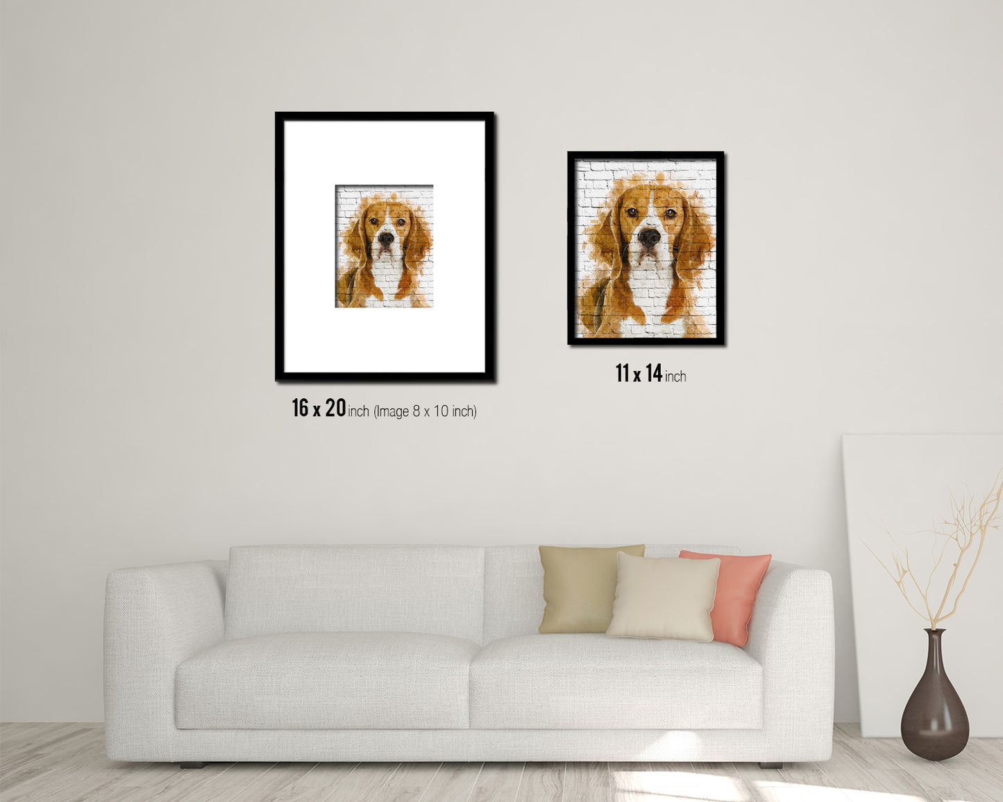 Beagle Dog Puppy Portrait Framed Print Pet Watercolor Wall Decor Art Gifts