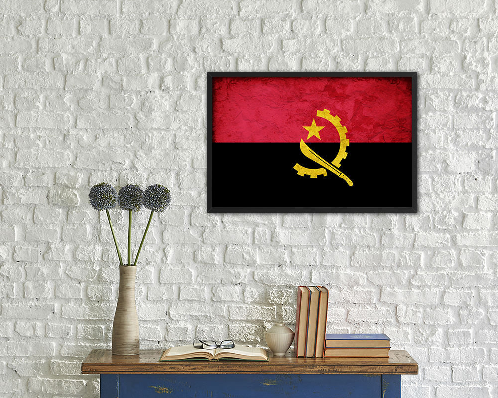 Angola Country Vintage Flag Wood Framed Print Wall Art Decor Gifts