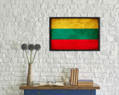 Lithuania Country Vintage Flag Wood Framed Print Wall Art Decor Gifts