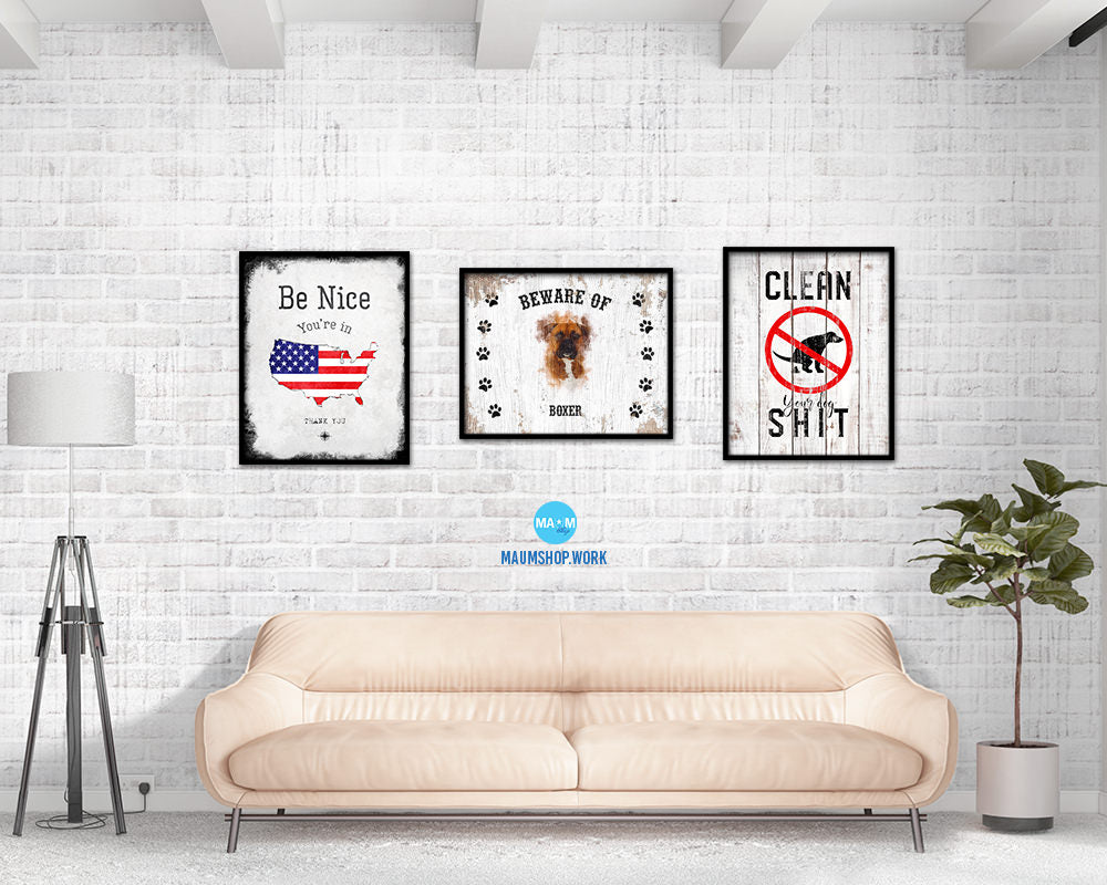 Beware of Boxer Sign Wood Framed Print Wall Art Decor Gifts