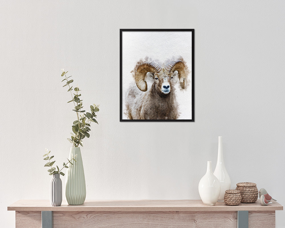 Sheep Ram Big Horn Animal Painting Print Framed Art Home Wall Decor Gifts