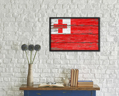 Tonga Country Wood Rustic National Flag Wood Framed Print Wall Art Decor Gifts