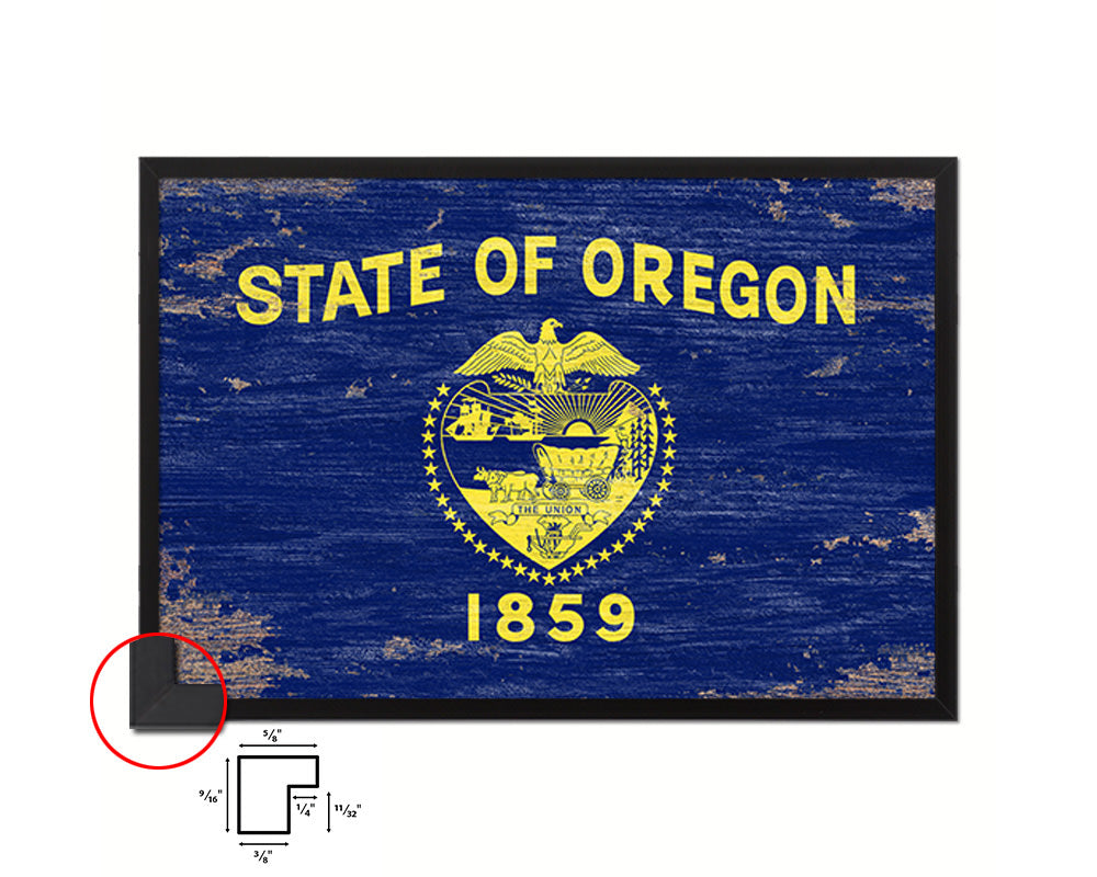 Oregon State Shabby Chic Flag Wood Framed Paper Print  Wall Art Decor Gifts