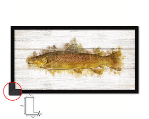 Brown Trout Fish Art Wood Framed White Wash Restaurant Sushi Wall Decor Gifts, 10" x 20"