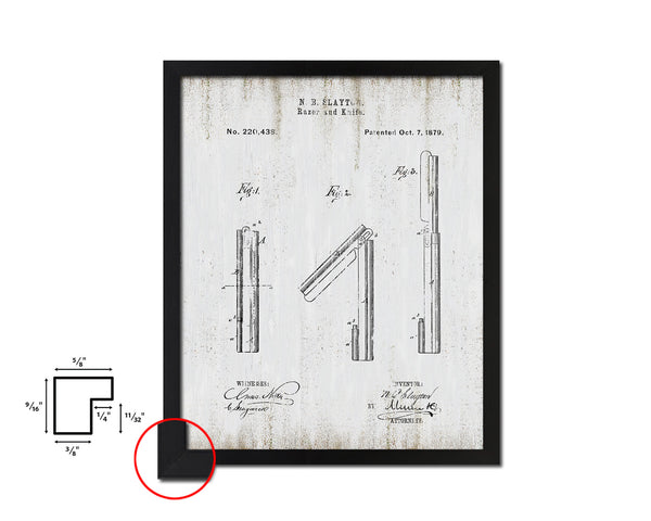 Barber's Razor and Knife Barbershop Vintage Patent Artwork Black Frame Print Gifts
