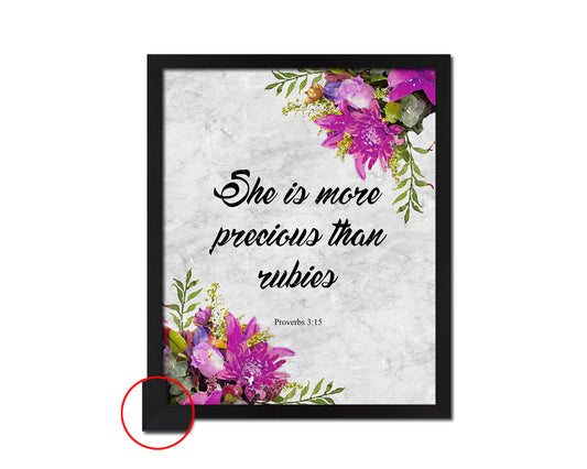 She is more precious than rubies, Proverbs 3:5 Bible Scripture Verse Framed Print Wall Art Decor Gifts