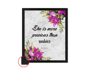 She is more precious than rubies, Proverbs 3:5 Bible Scripture Verse Framed Print Wall Art Decor Gifts