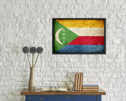 Comoros Country Vintage Flag Wood Framed Print Wall Art Decor Gifts