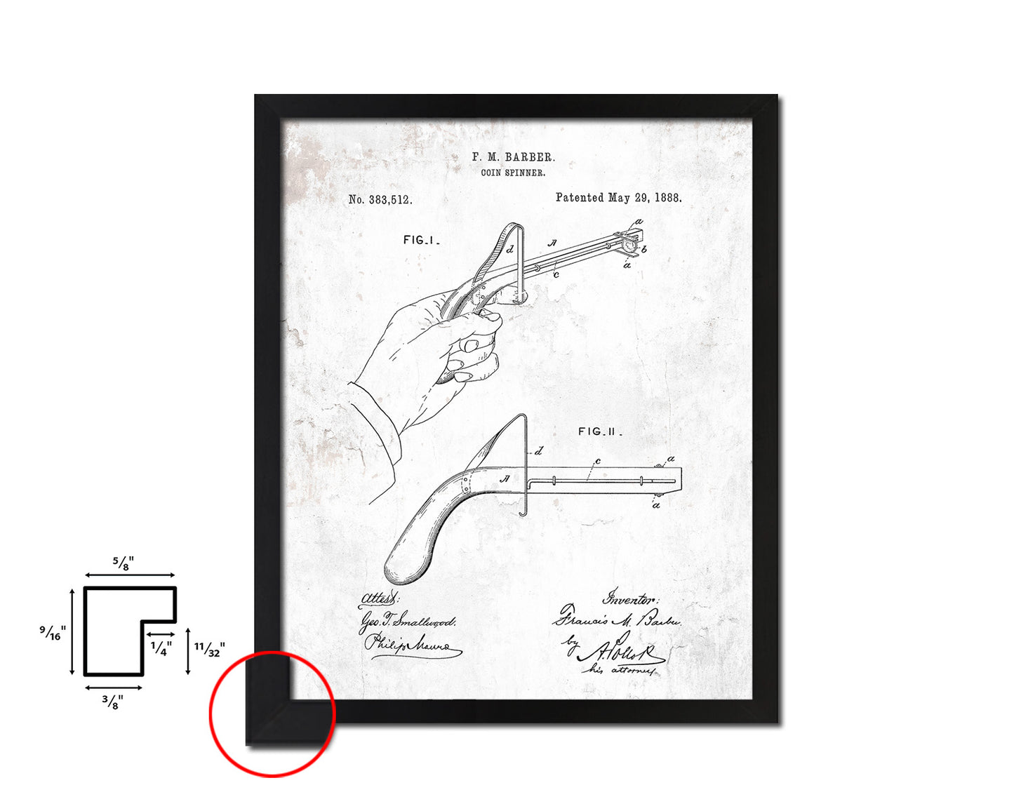 Coin Spinner Toy Vintage Patent Artwork Black Frame Print Gifts