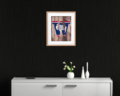 Wyoming State Initial Flag Wood Framed Paper Print Decor Wall Art Gifts, Wood