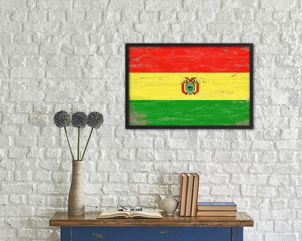 Bolivia Shabby Chic Country Flag Wood Framed Print Wall Art Decor Gifts