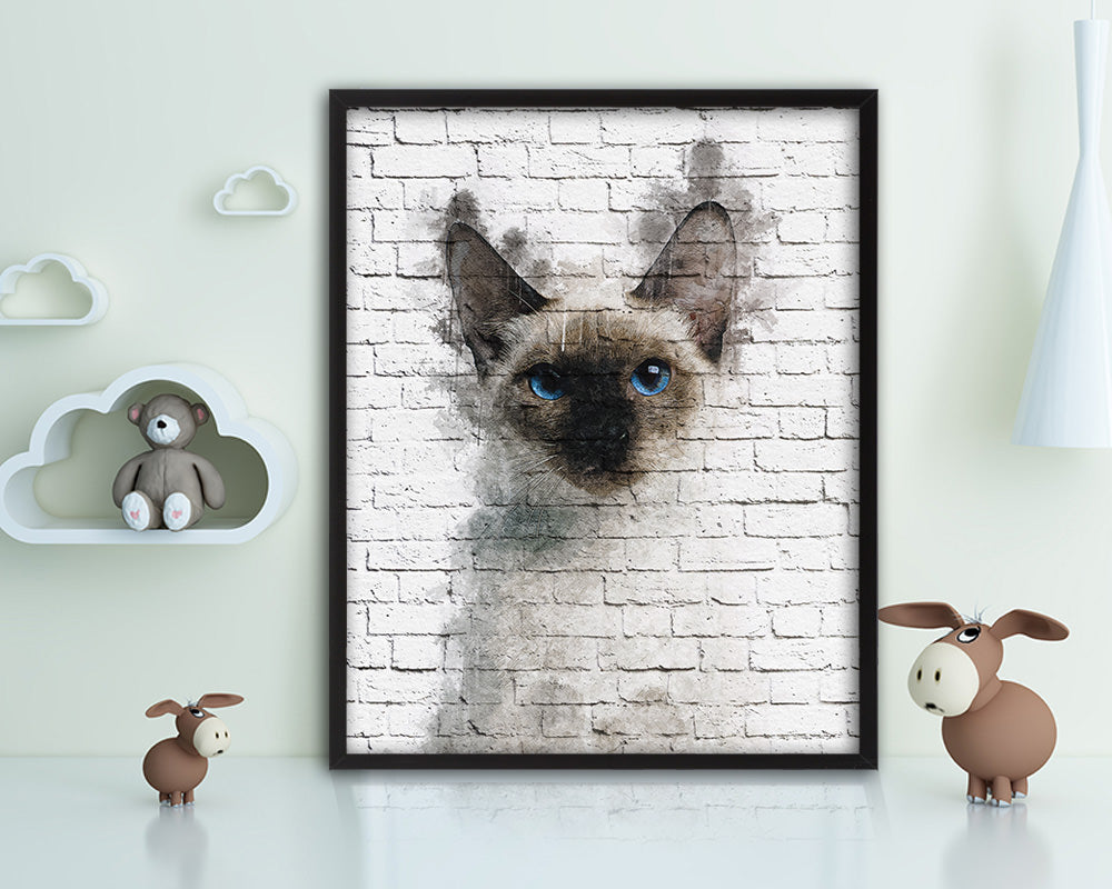 Thai Kitten Cat Kitten Portrait Framed Print Pet Home Decor Custom Watercolor Wall Art Gifts