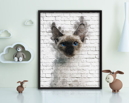 Thai Kitten Cat Kitten Portrait Framed Print Pet Home Decor Custom Watercolor Wall Art Gifts