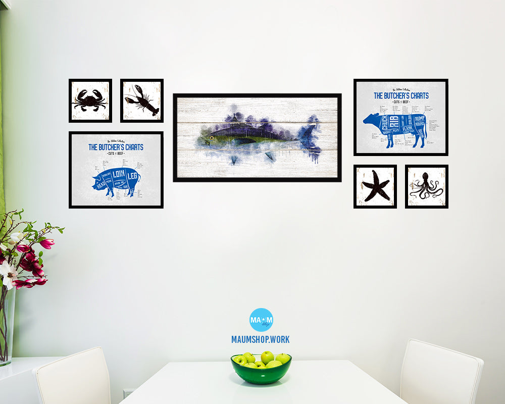 Blackfin Tuna Fish Art Wood Framed White Wash Restaurant Sushi Wall Decor Gifts, 10" x 20"