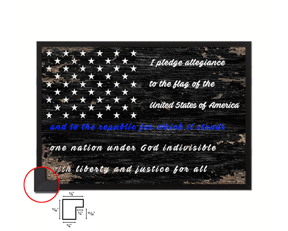 Thin Blue Line Honoring Law Enforcement American, Pledge Allegiance Colonial Primitive Sign Shabby Chic Military FlagArt