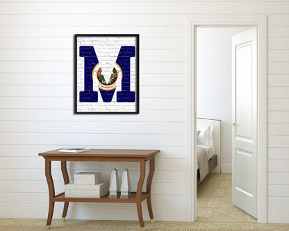 Minnesota State Initial Flag Wood Framed Paper Print Decor Wall Art Gifts, Brick