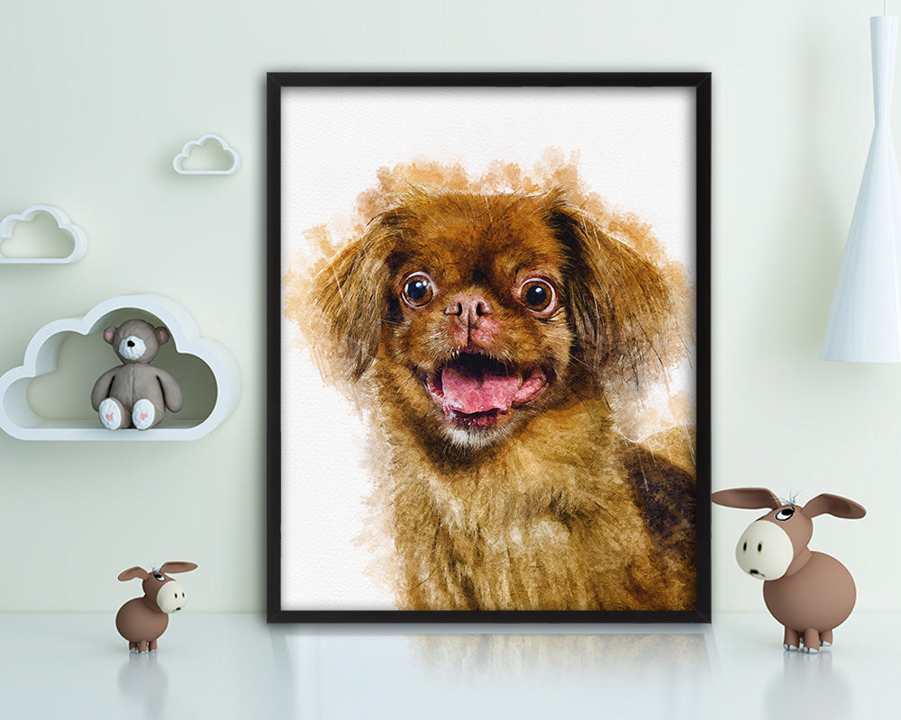 Pekingese Dog Puppy Portrait Framed Print Pet Watercolor Wall Decor Art Gifts