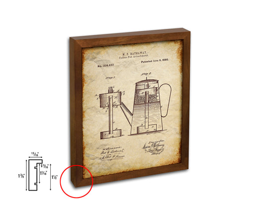 Pot Coffee Vintage Patent Artwork Walnut Frame Print Wall Art Decor Gifts