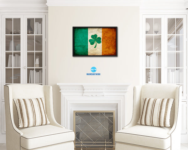 Ireland Saint Patrick Vintage Military Flag Framed Print Sign Decor Wall Art Gifts