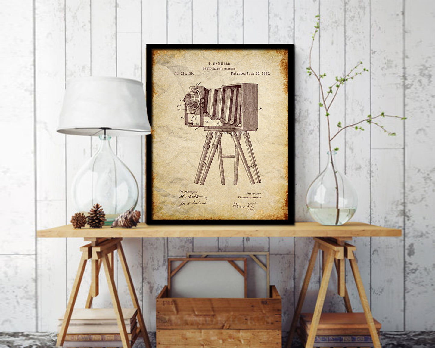 Photographic Camera Vintage Patent Artwork Walnut Frame Print Wall Art Decor Gifts