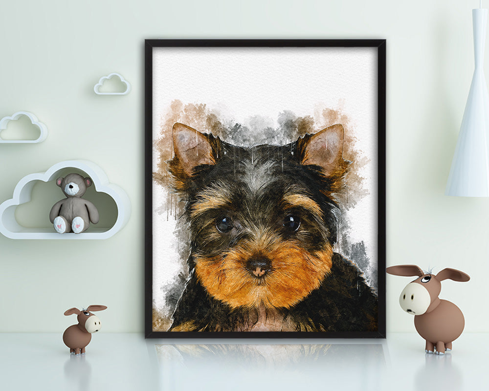 Yorkshire Terrier Dog Puppy Portrait Framed Print Pet Watercolor Wall Decor Art Gifts