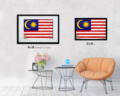 Malaysia Shabby Chic Country Flag Wood Framed Print Wall Art Decor Gifts