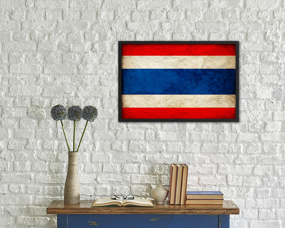 Thailand Country Vintage Flag Wood Framed Print Wall Art Decor Gifts