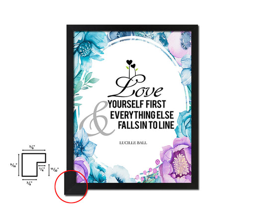 Love yourself first Quote Boho Flower Framed Print Wall Decor Art