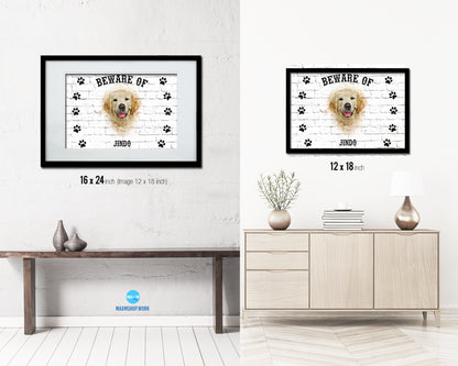 Beware of Jack Russell Terrier Sign Wood Framed Print Wall Art Decor Gifts