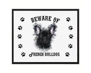 Beware of English Bulldog Sign Wood Framed Print Wall Art Decor Gifts