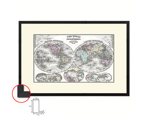 World Hemispheres 1870 Old Map Framed Print Art Wall Decor Gifts