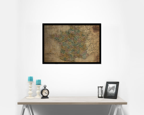 France and Paris Vintage Map Framed Print Art Wall Decor Gifts