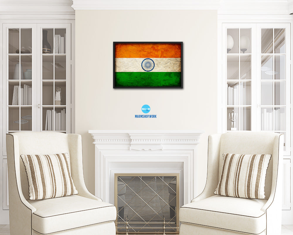 India Country Vintage Flag Wood Framed Print Wall Art Decor Gifts