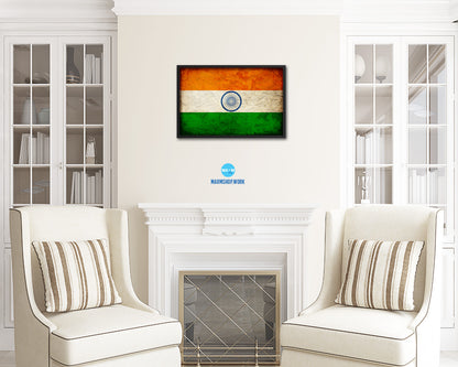 India Country Vintage Flag Wood Framed Print Wall Art Decor Gifts