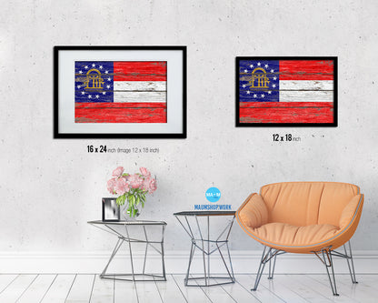 Georgia State Rustic Flag Wood Framed Paper Prints Wall Art Decor Gifts